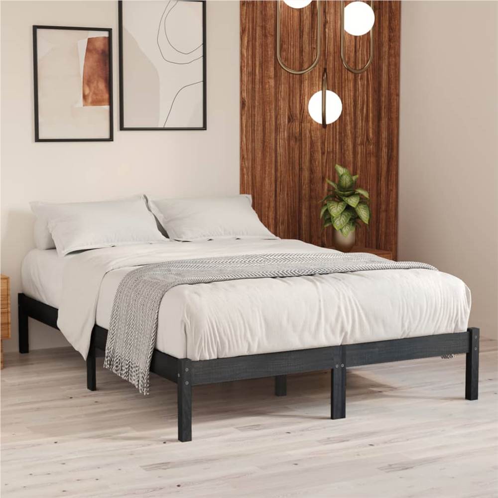 

Bed Frame Grey Solid Pinewood 140x200 cm