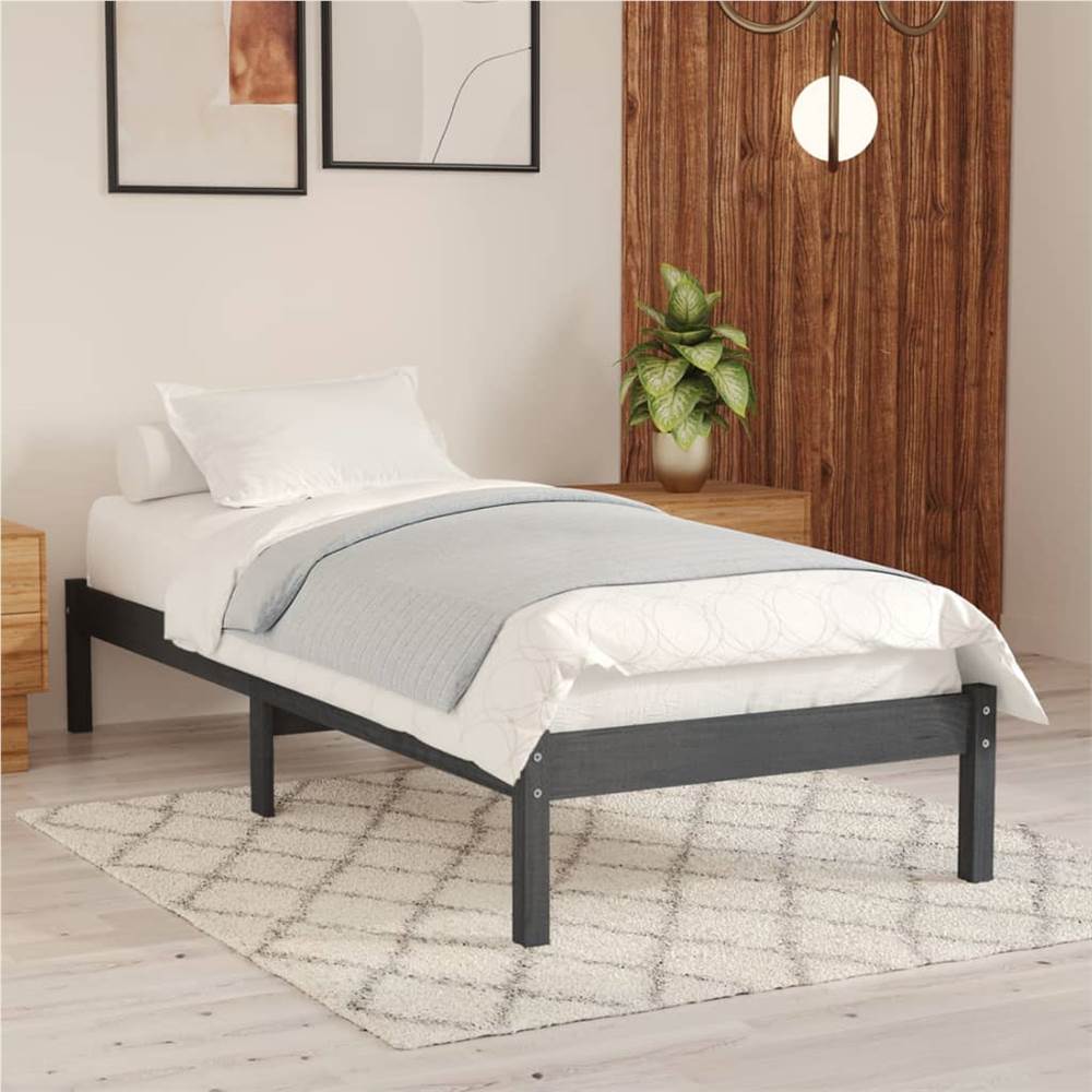 

Bed Frame Grey Solid Pinewood 90x200 cm
