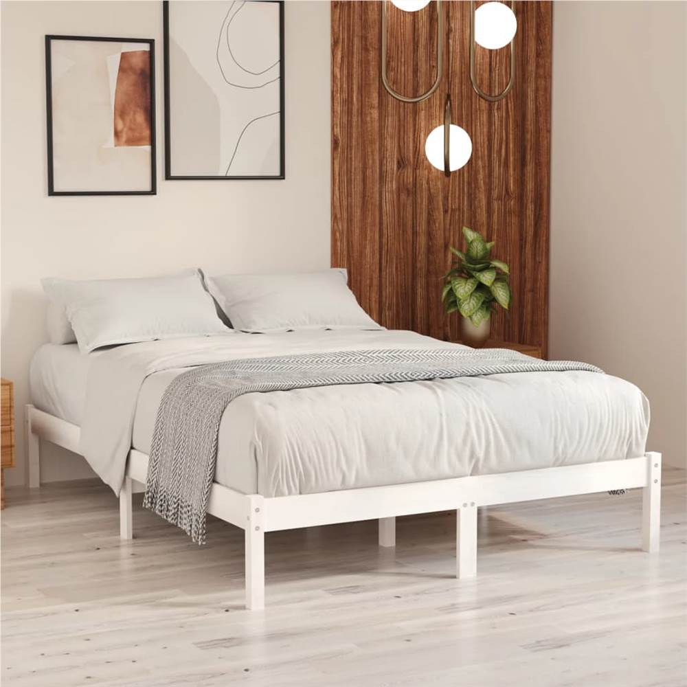 

Bed Frame White Solid Pinewood 135x190 cm UK Double