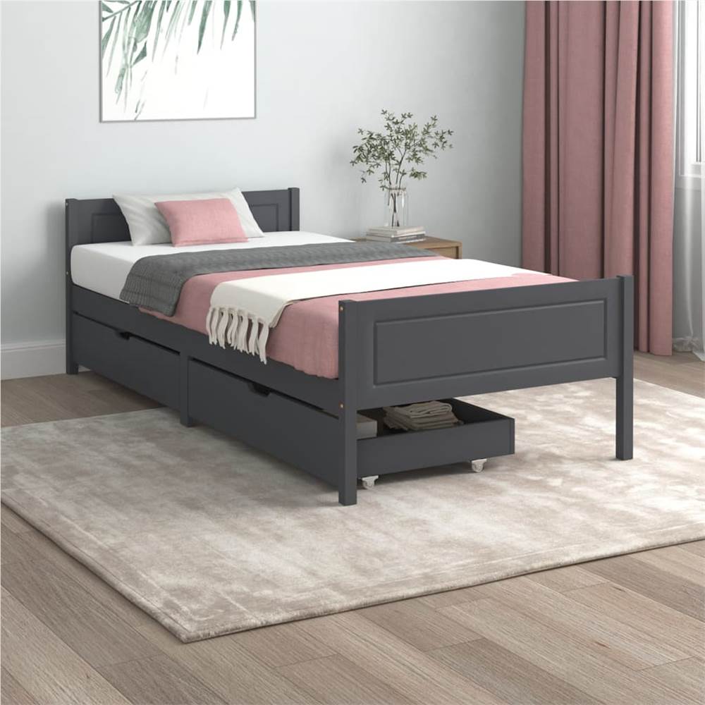 

Bed Frame with 2 Drawers Dark Grey Solid Wood Pine 100x200 cm