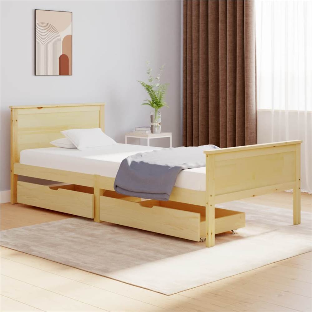 Bed Frame with 2 Drawers Solid Wood Pine 100x200 cm