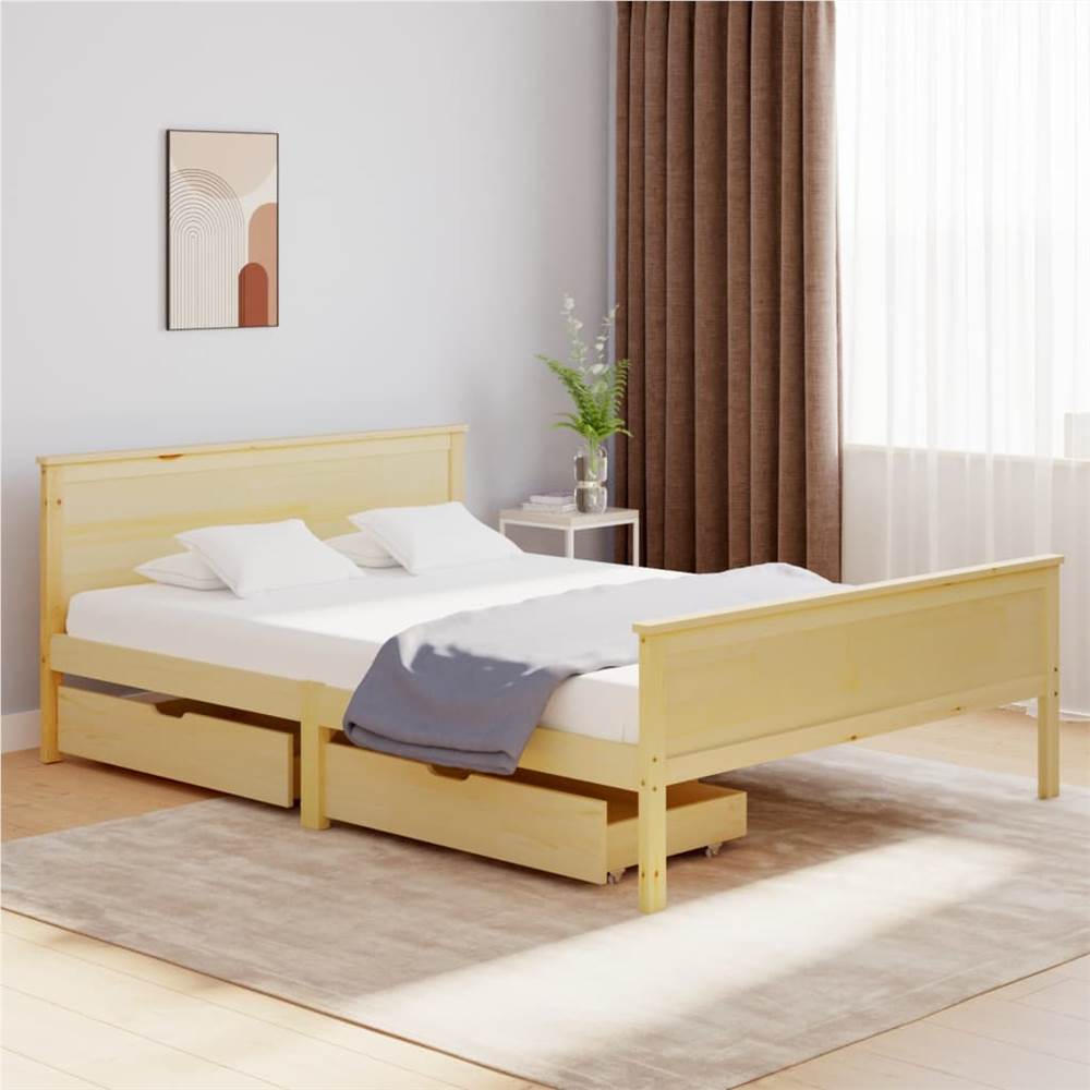 

Bed Frame with 2 Drawers Solid Wood Pine 120x200 cm 4FT Small Double