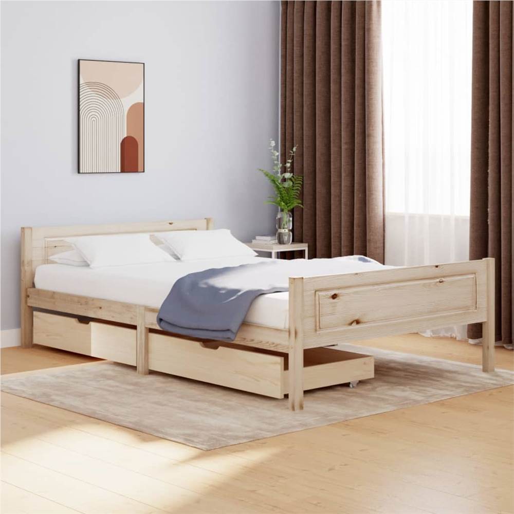 

Bed Frame with 2 Drawers Solid Wood Pine 140x200 cm 4FT6 Double