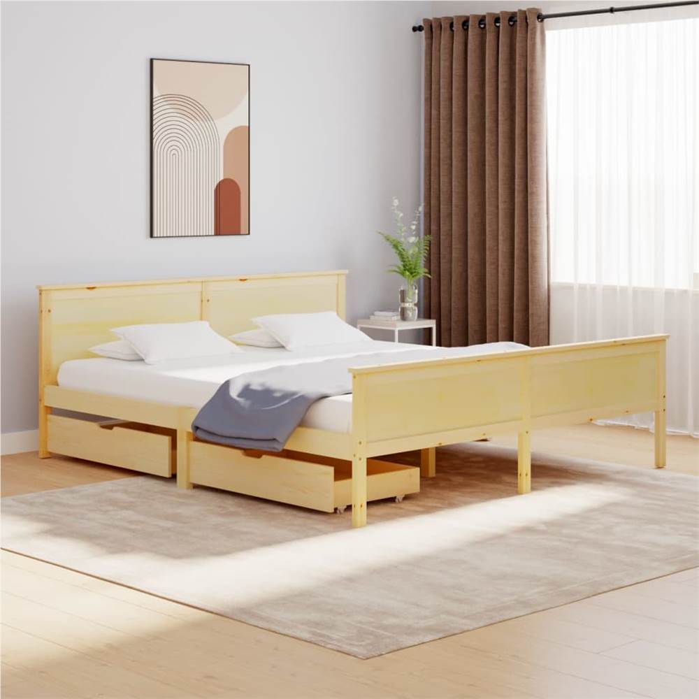 

Bed Frame with 2 Drawers Solid Wood Pine 200x200 cm Super King