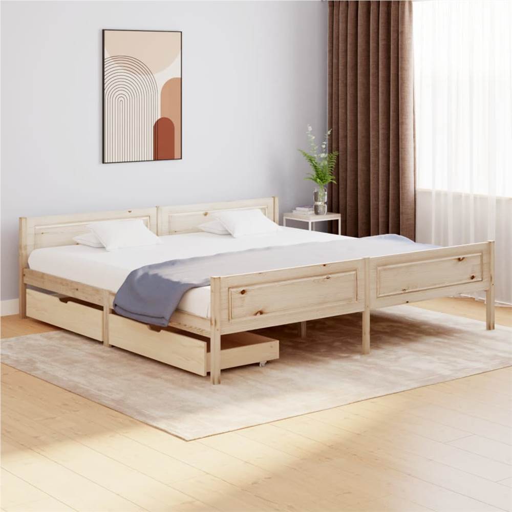 

Bed Frame with 2 Drawers Solid Wood Pine 200x200 cm Super King