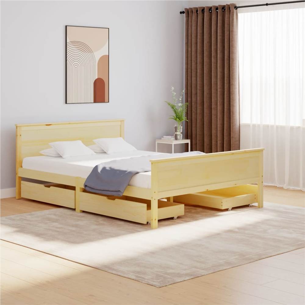 Bed Frame with 4 Drawers Solid Wood Pine 140x200 cm 4FT6 Double