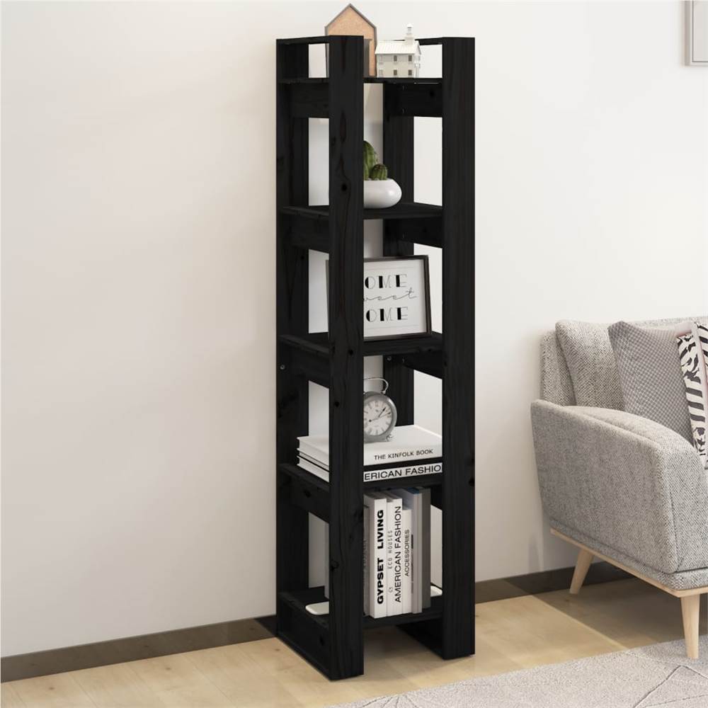 Book Cabinet/Room Divider Black 41x35x160 cm Solid Wood Pine