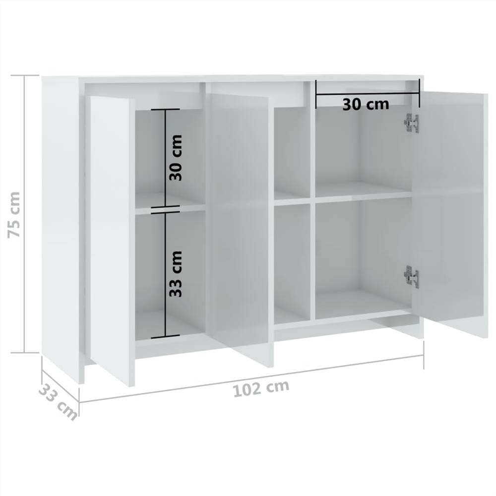 Sideboard High Gloss White 102x33x75 cm Chipboard