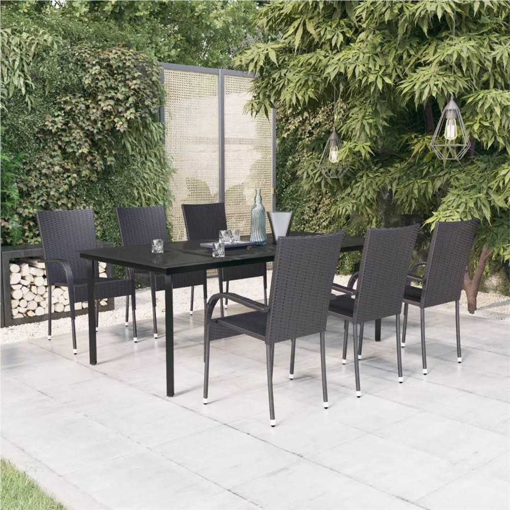 

7 Piece Garden Dining Set Black