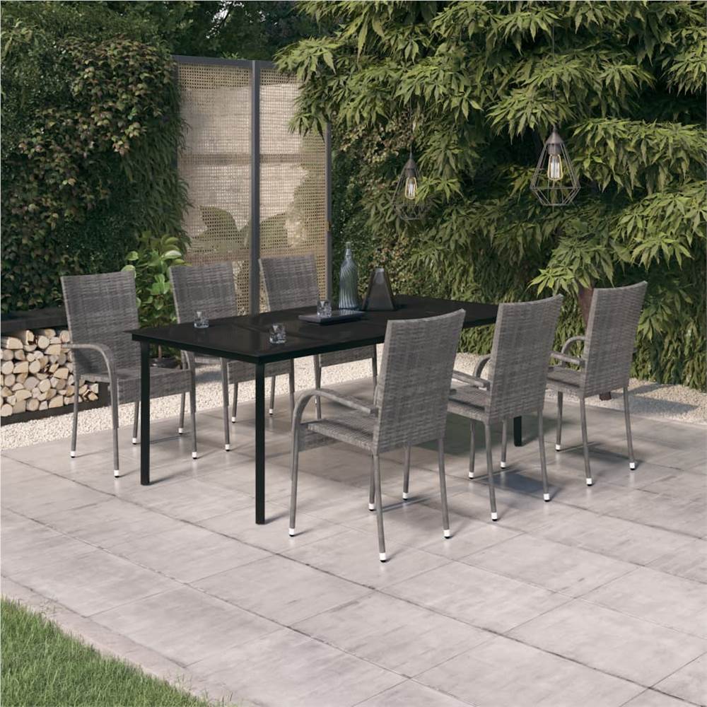 

7 Piece Garden Dining Set Grey and Black