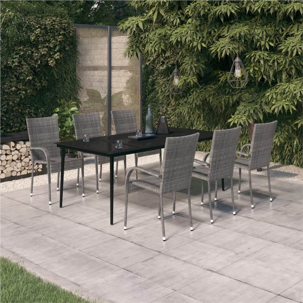 

7 Piece Garden Dining Set Grey and Black