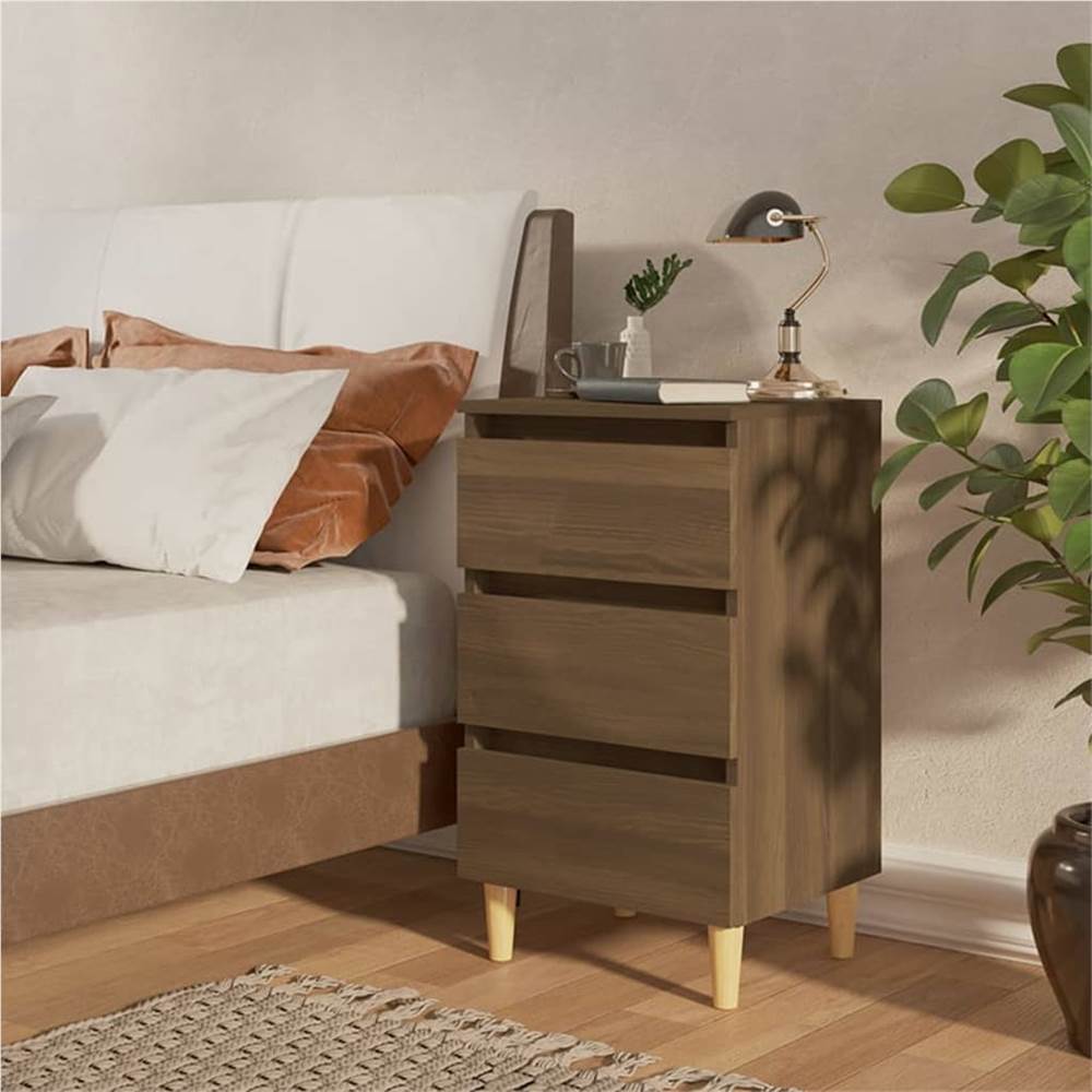 

Bed Cabinet with Solid Wood Legs Brown Oak 40x35x69 cm