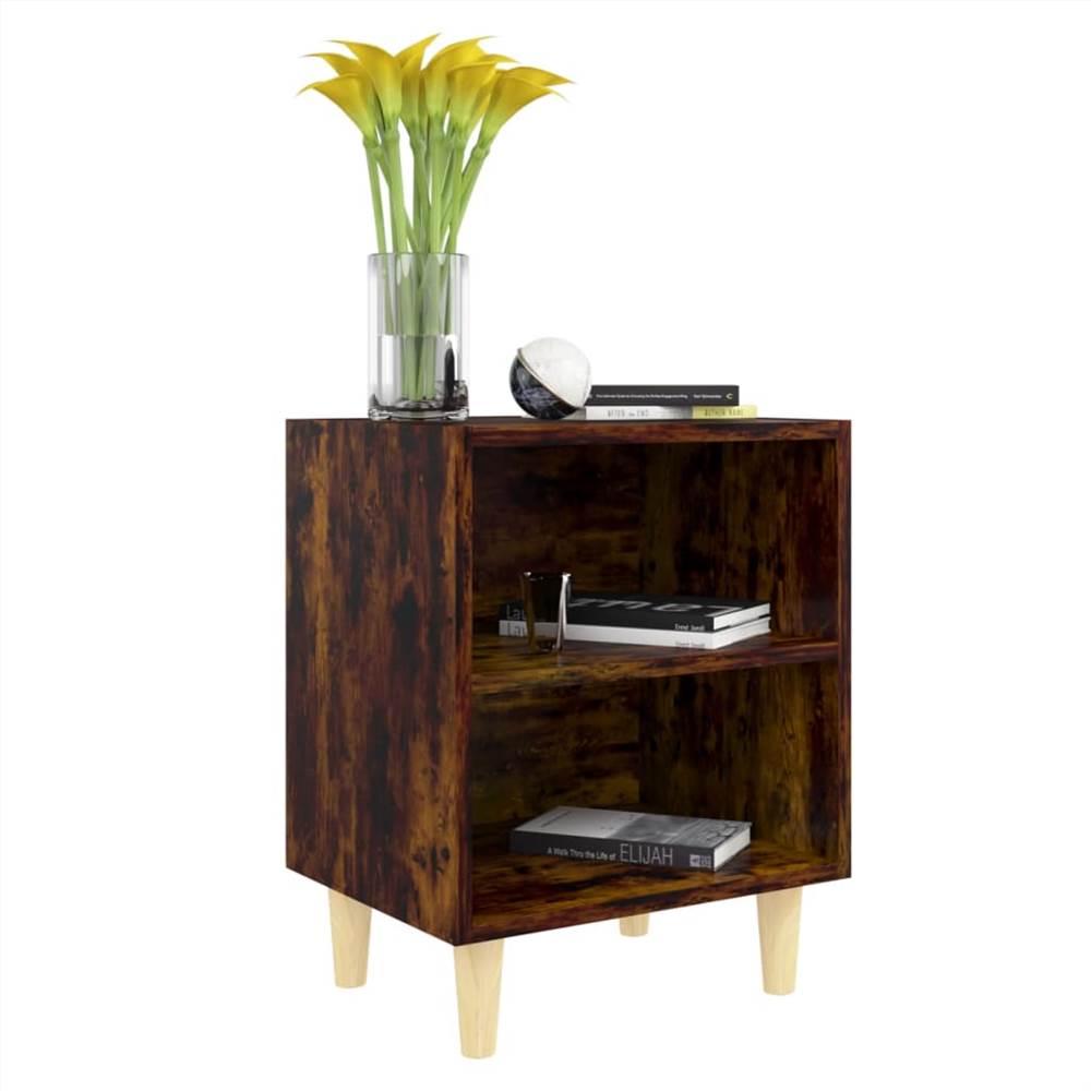Bed Cabinet with Solid Wood Legs Smoked Oak 40x30x50 cm
