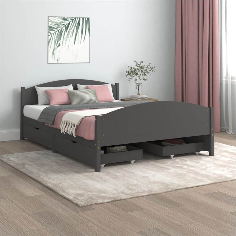 

Bed Frame with 4 Drawers Dark Grey Solid Wood Pine 160x200 cm King Size