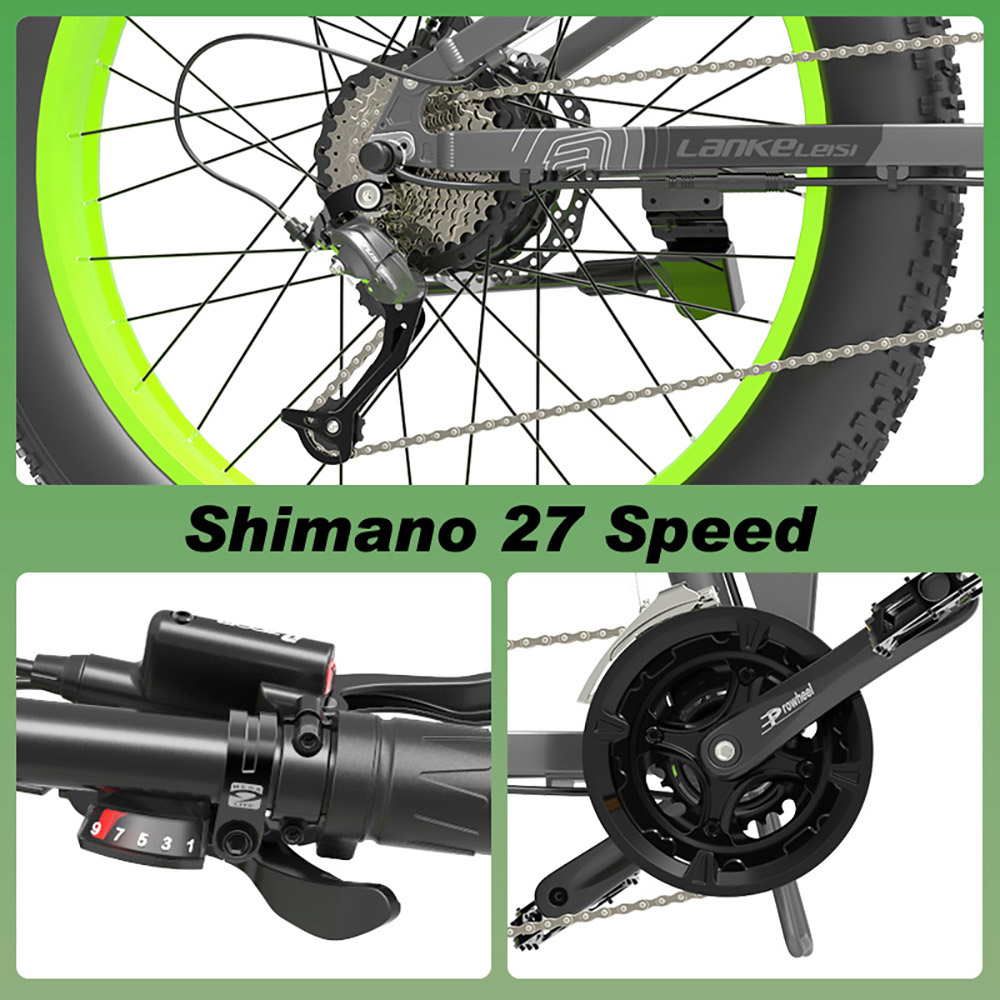 LANKELEISI T750 Plus Big Fork Electric Bike 17.5Ah Battery Green