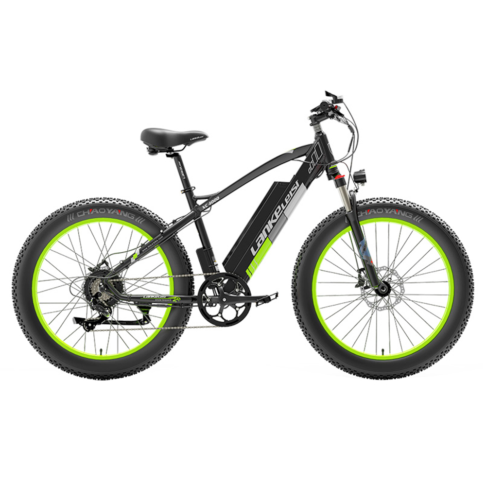 LANKELEISI XC4000 Electric Bike 26*4.0 Inch Fat Tires 1000W Motor 40Km/h Max Speed 48V 17.5Ah Battery Shimano 7 Speed 120Km Range 180Kg Max Load - Green