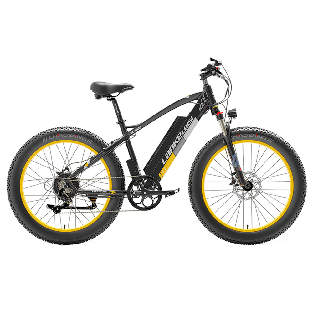 LANKELEISI XC4000 Electric Bike 26*4.0 Inch Fat Tires 1000W Motor 40Km/h Max Speed 48V 17.5Ah Battery Shimano 7 Speed 120Km Range 1800Kg Max Load - Yellow