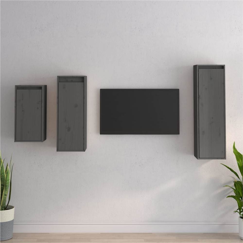 

TV Cabinets 3 pcs Grey Solid Wood Pine