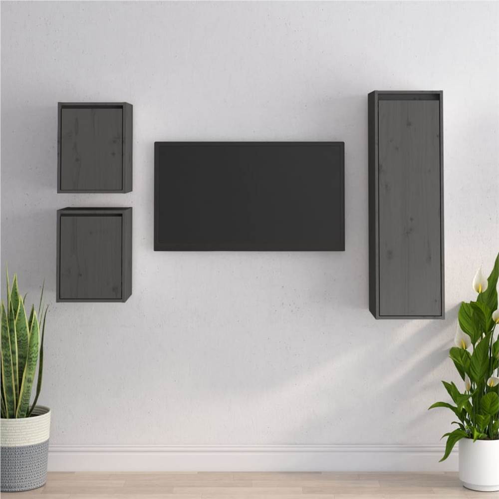 

TV Cabinets 3 pcs Grey Solid Wood Pine
