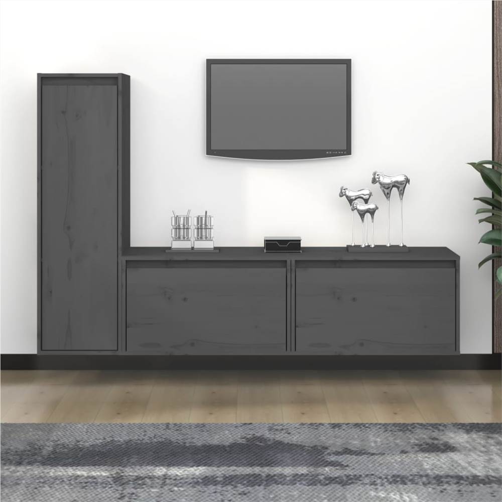 

TV Cabinets 3 pcs Grey Solid Wood Pine