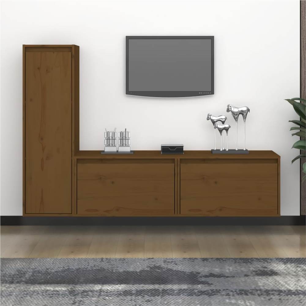 

TV Cabinets 3 pcs Honey Brown Solid Wood Pine