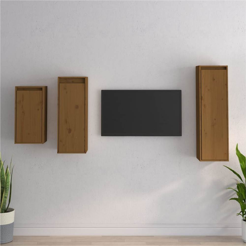 

TV Cabinets 3 pcs Honey Brown Solid Wood Pine