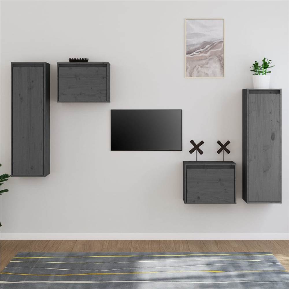 

TV Cabinets 4 pcs Grey Solid Wood Pine