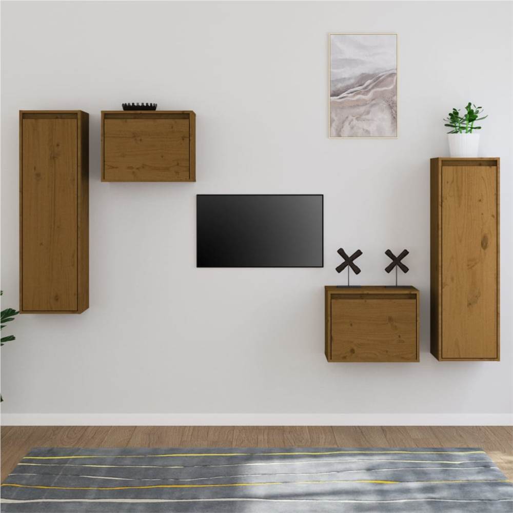 

TV Cabinets 4 pcs Honey Brown Solid Wood Pine