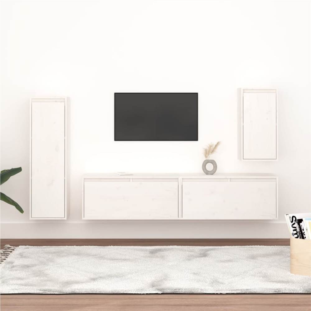 

TV Cabinets 4 pcs White Solid Wood Pine