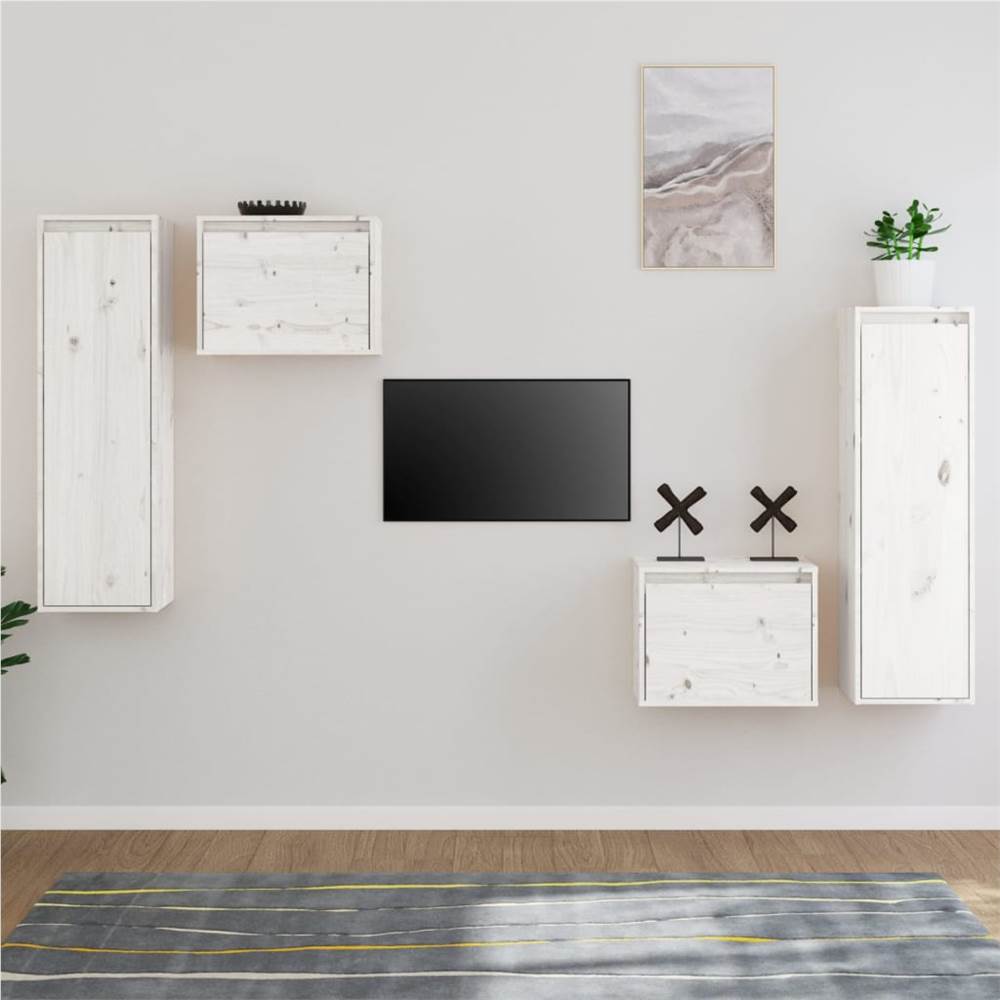 

TV Cabinets 4 pcs White Solid Wood Pine