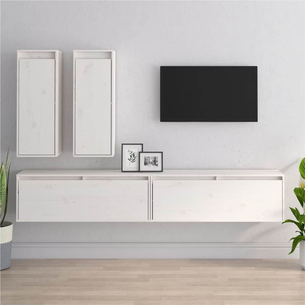 

TV Cabinets 4 pcs White Solid Wood Pine