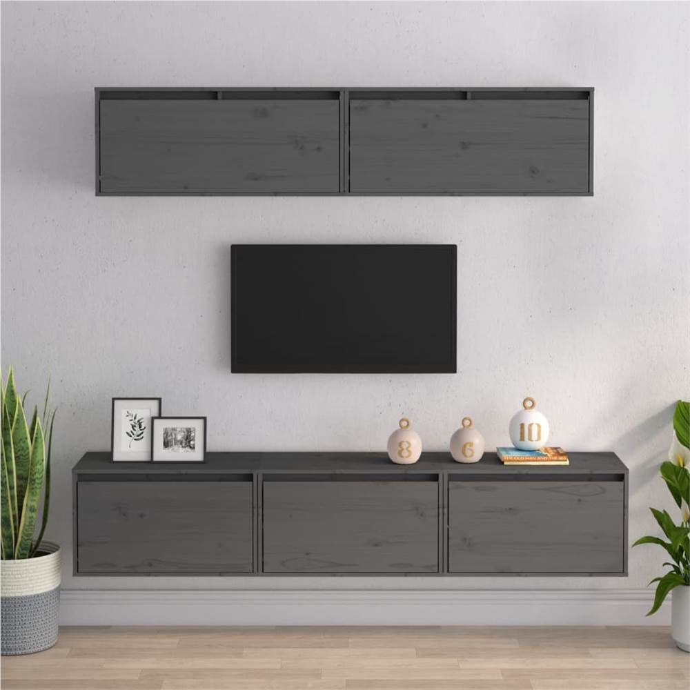 

TV Cabinets 5 pcs Grey Solid Wood Pine