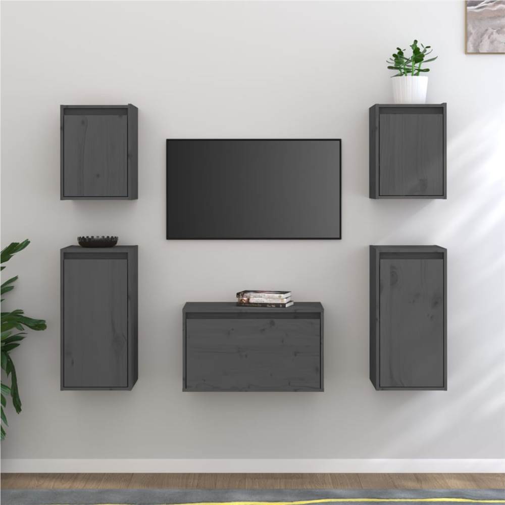 

TV Cabinets 5 pcs Grey Solid Wood Pine
