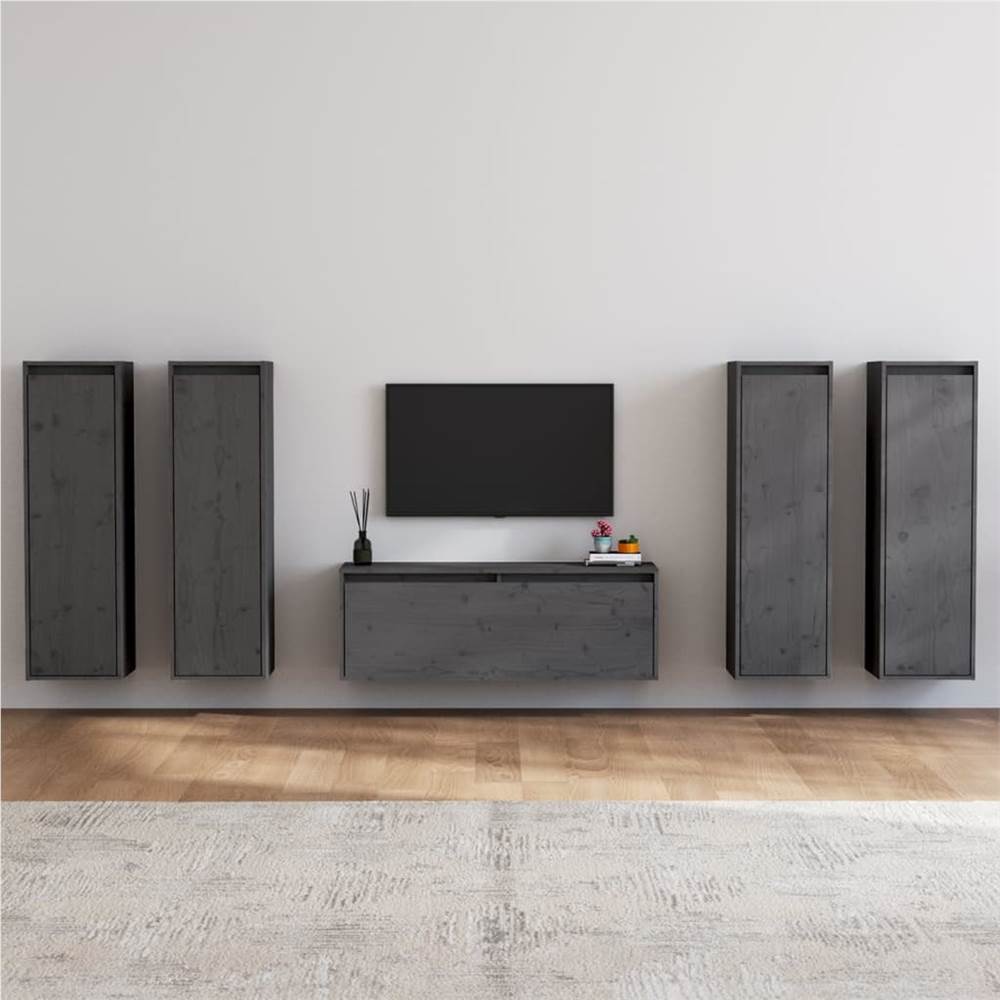 

TV Cabinets 5 pcs Grey Solid Wood Pine