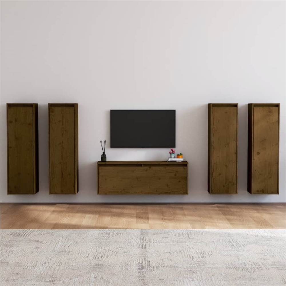 

TV Cabinets 5 pcs Honey Brown Solid Wood Pine