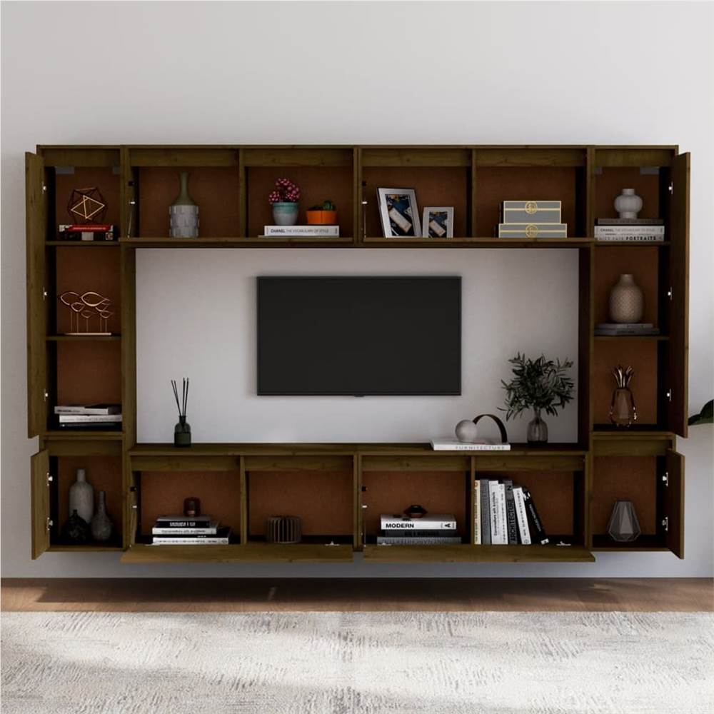 TV Cabinets 8 pcs Honey Brown Solid Wood Pine