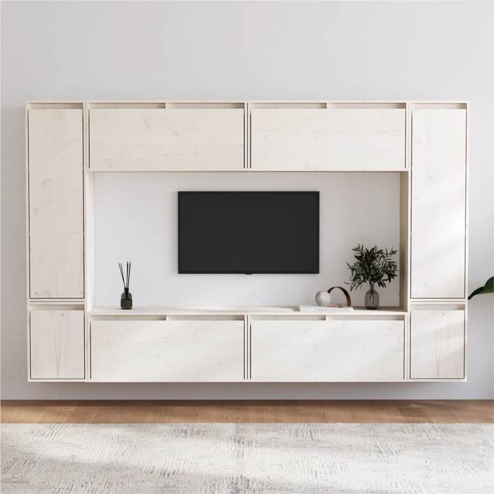 

TV Cabinets 8 pcs White Solid Wood Pine