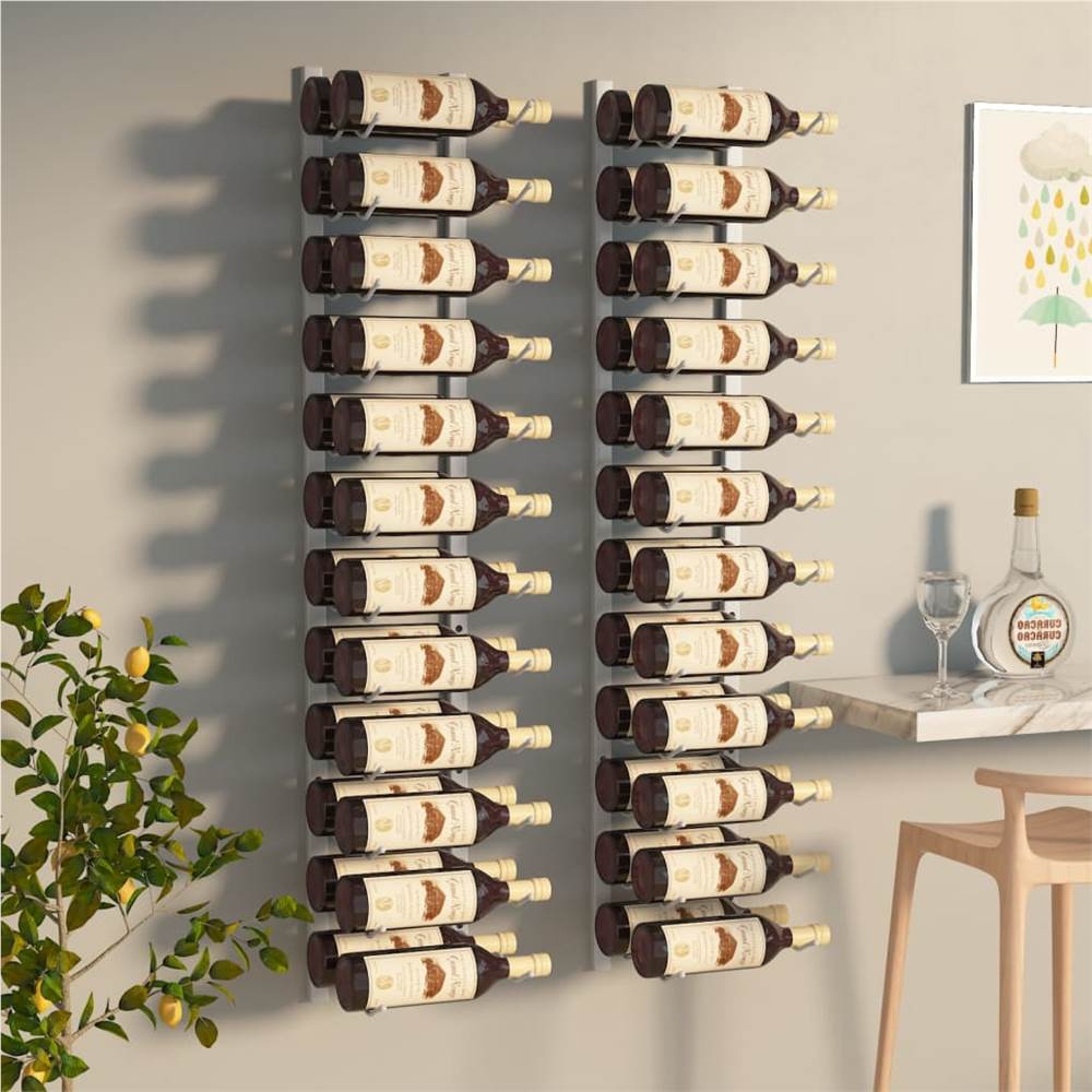 

Wall Mounted Wine Rack for 24 Bottles 2 pcs White Iron