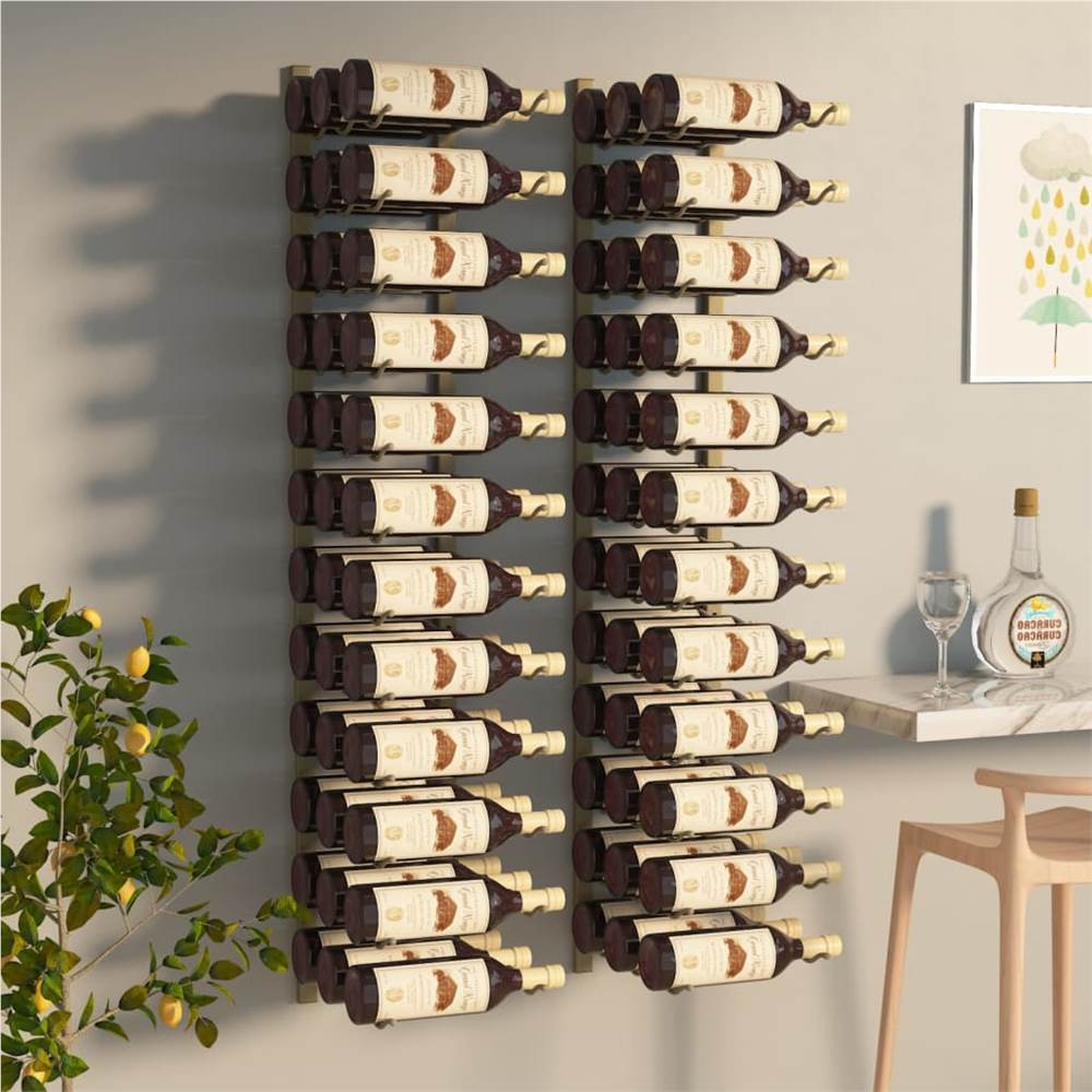 

Wall Mounted Wine Rack for 36 Bottles 2 pcs Gold Iron