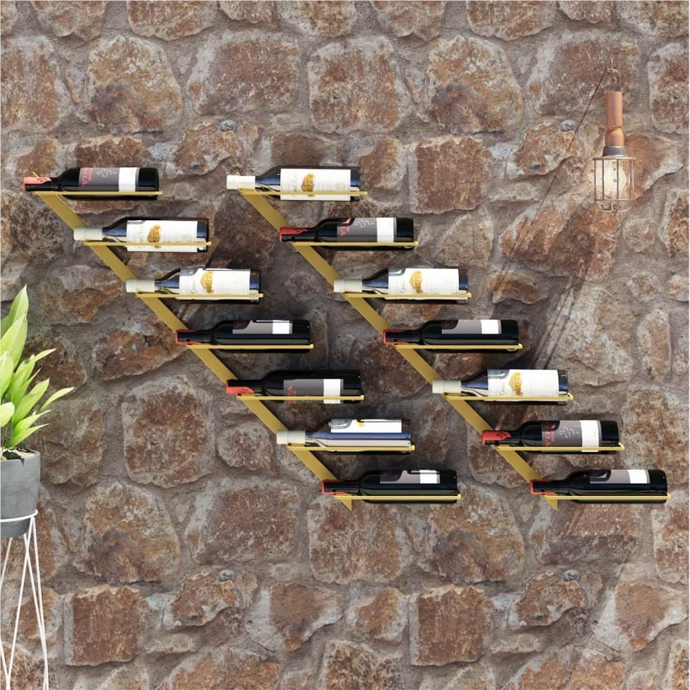 

Wall-mounted Wine Rack for 7 Bottles 2 pcs Gold Metal