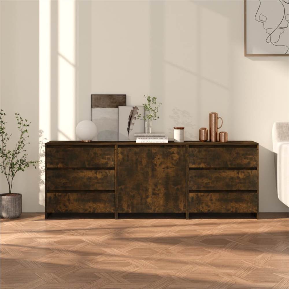 

3 Piece Sideboard Smoked Oak Engineered Wood