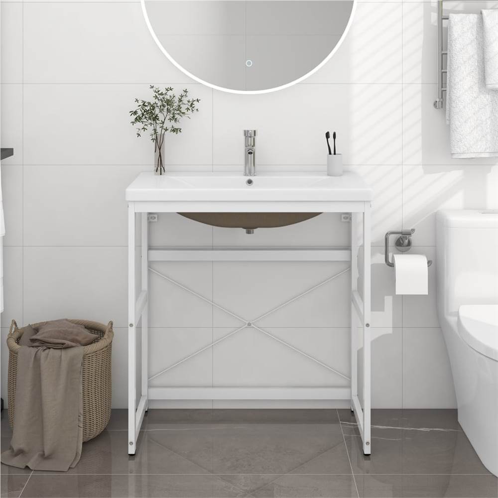 

Bathroom Washbasin Frame with Built-in Basin White Iron
