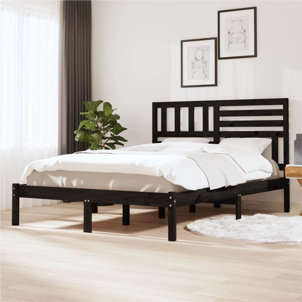 

Bed Frame Black Solid Wood Pine 160x200 cm King Size