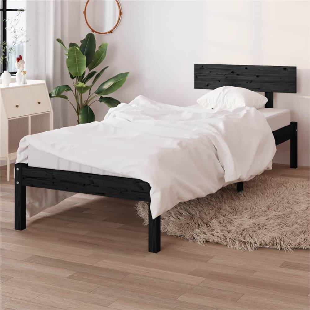 

Bed Frame Black Solid Wood Pine 75x190 cm Small Single