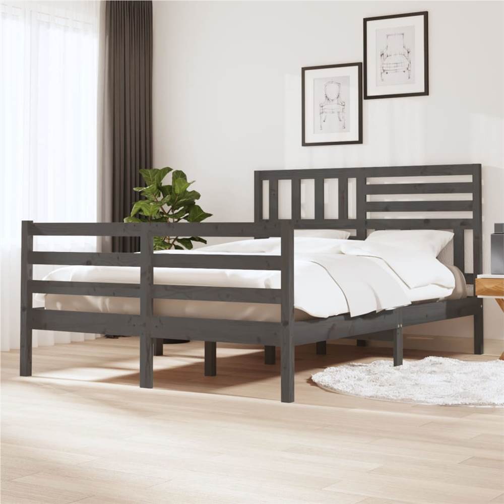 

Bed Frame Grey Solid Wood 135x190 cm 4FT6 Double