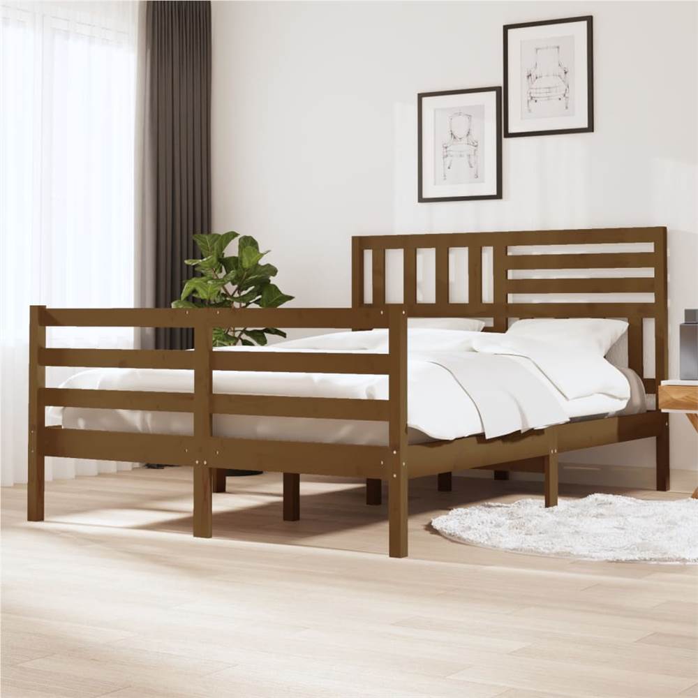 

Bed Frame Honey Brown Solid Wood 140x190 cm Double