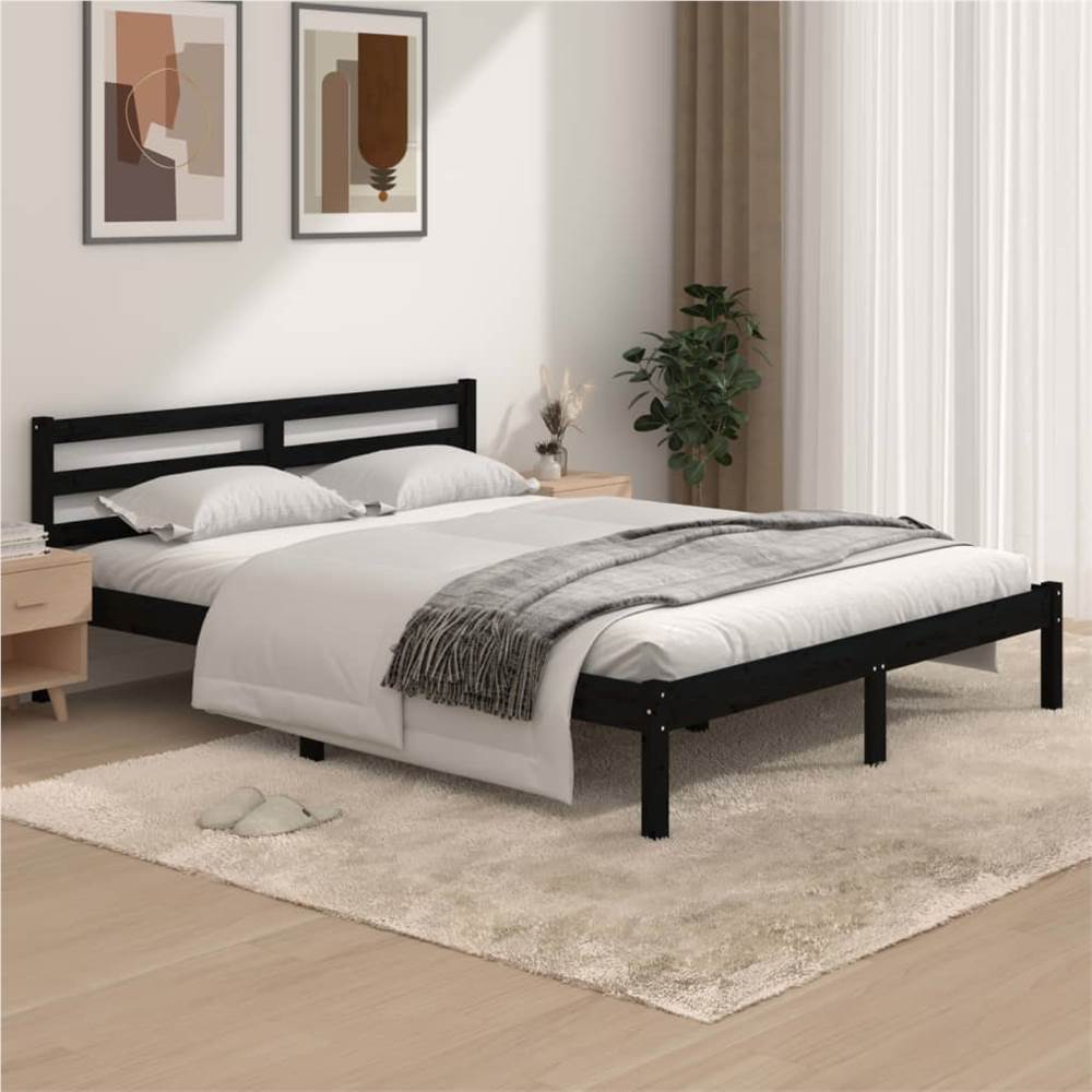 

Bed Frame Solid Wood Pine 160x200 cm Black 5FT King Size