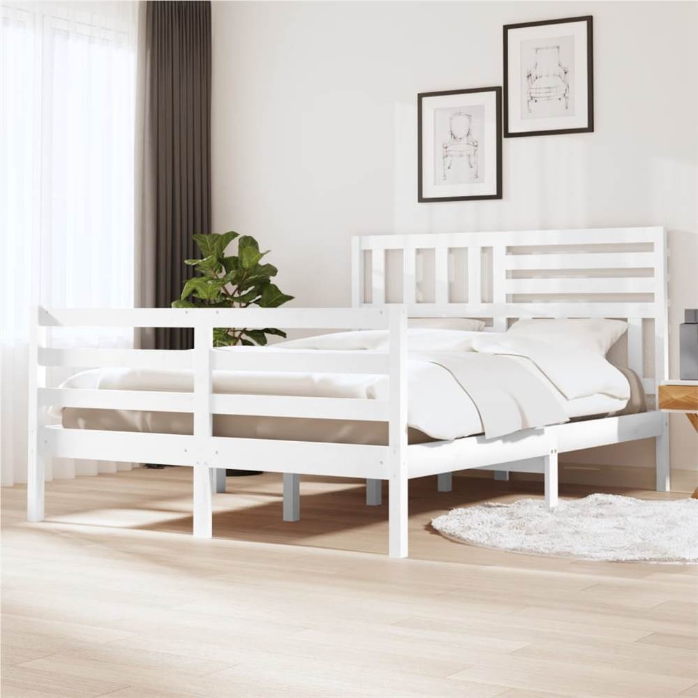 

Bed Frame White Solid Wood 140x200 cm