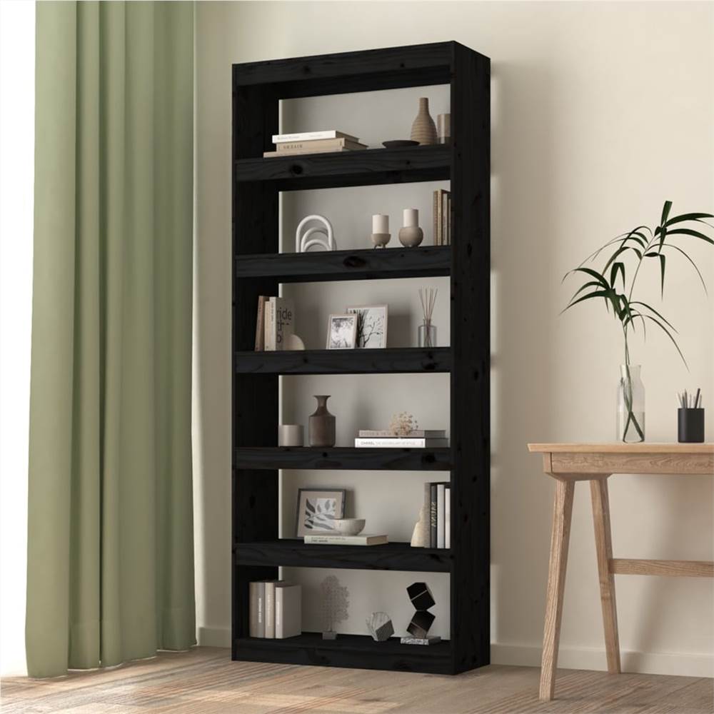 

Book Cabinet/Room Divider Black 80x30x199.5 cm Solid Wood Pine