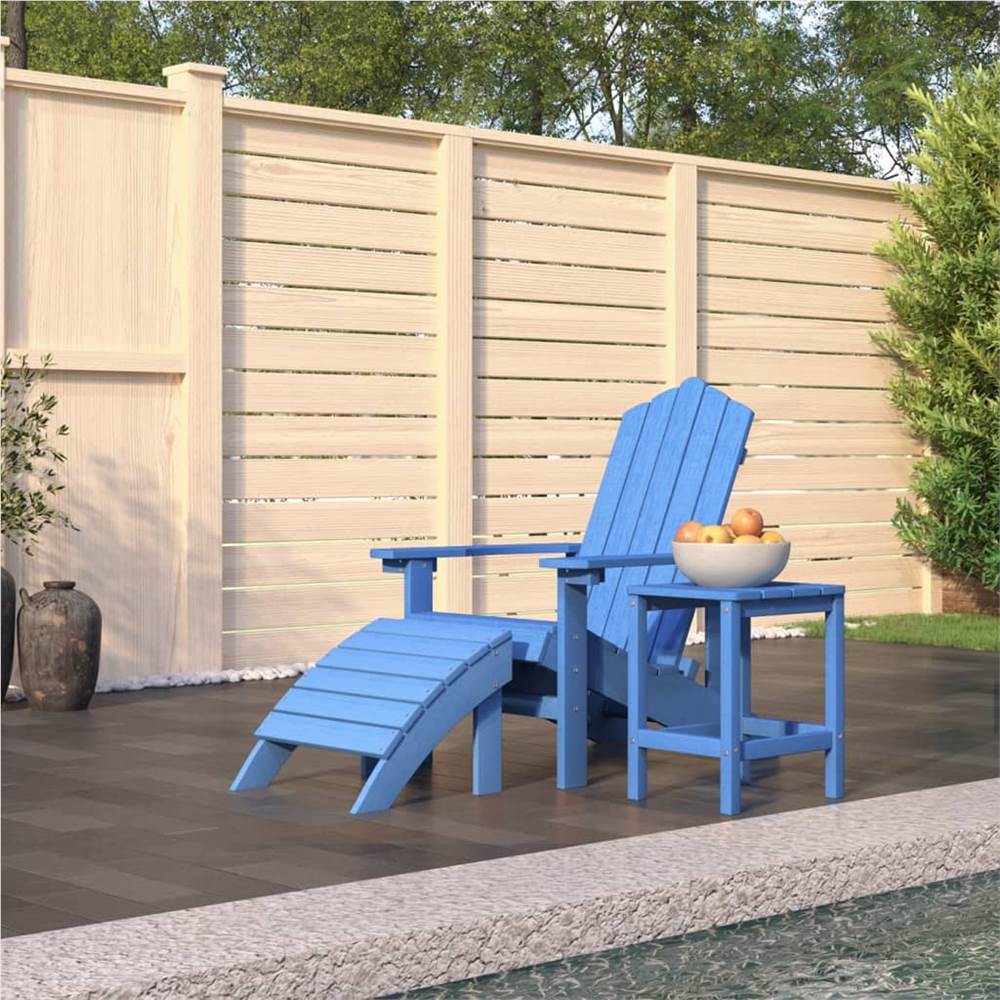 

Garden Adirondack Chair with Footstool & Table HDPE Aqua Blue